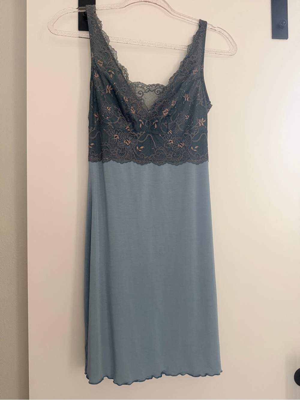 NWT Samantha Chang Blue Chemise (Iceberg Mist/Sand Lace) lace cami night dress